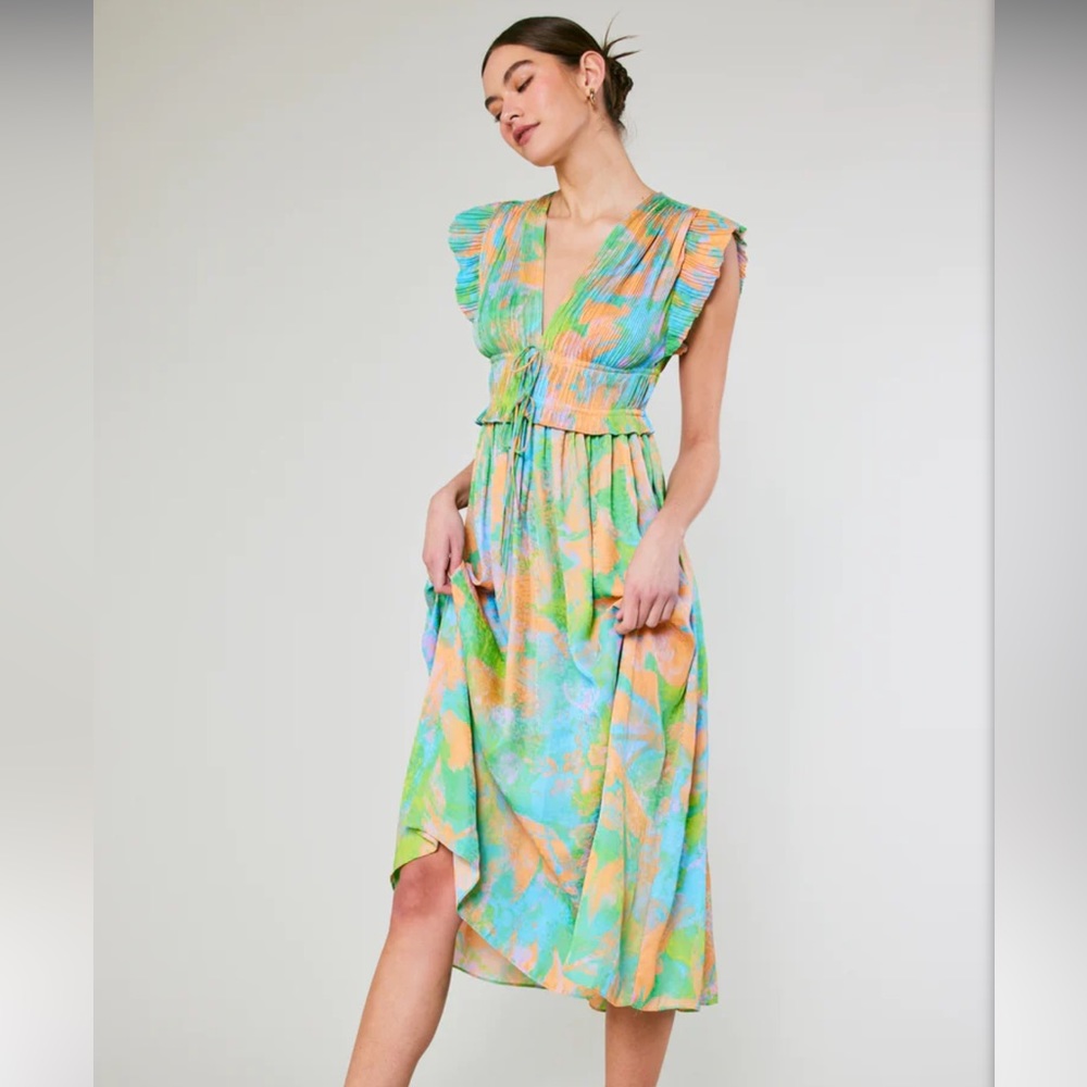 Current Air Green and Yellow Midi Dress